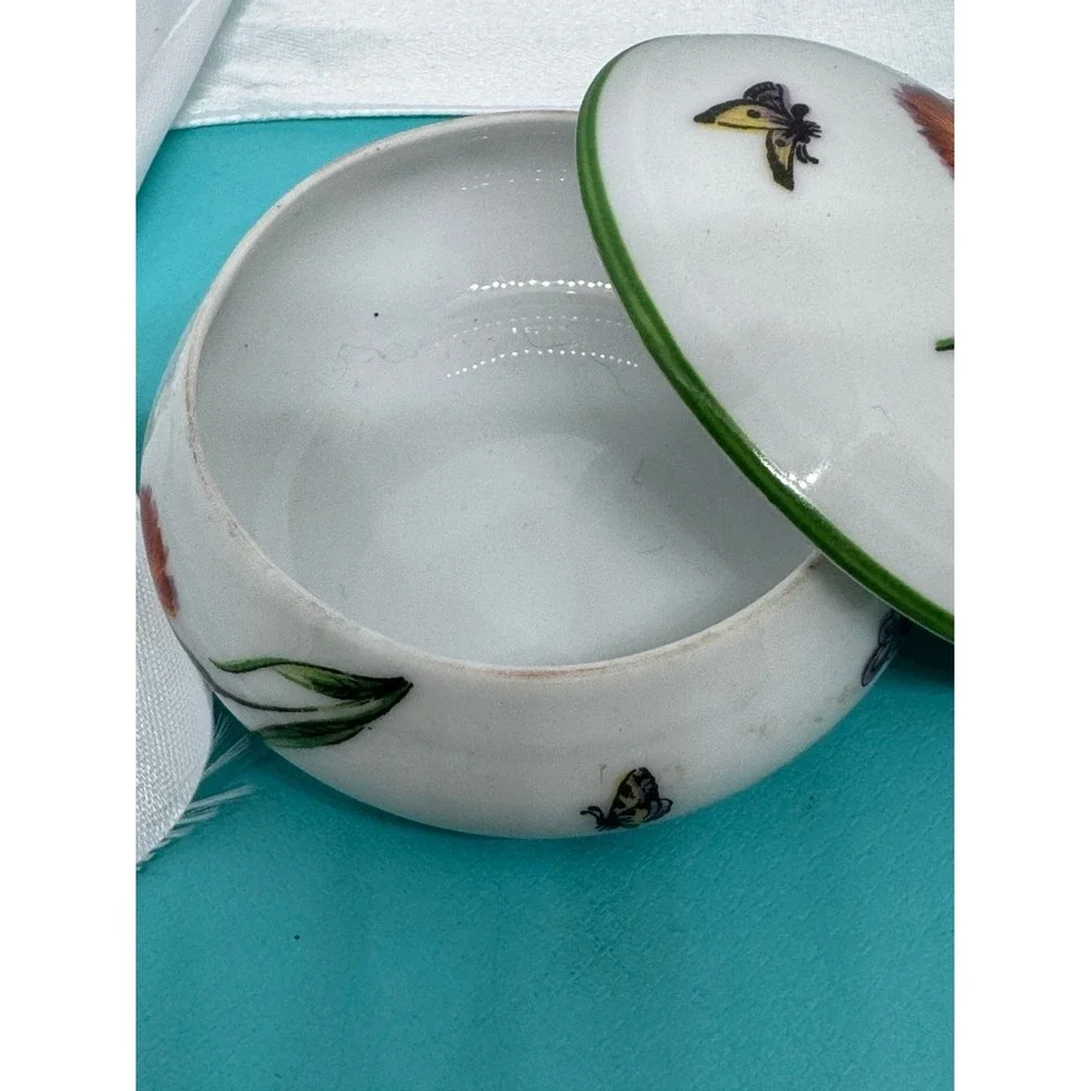 Tiffany & Co. White Orange Floral Butterfly Limoges Trinket Box One Size
